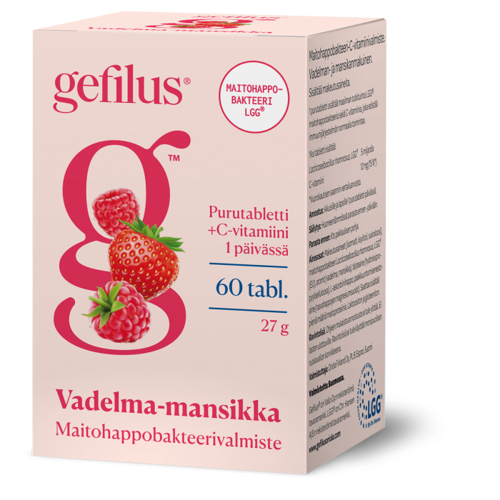 Gefilus Vadelma-mansikka purutabletti 60 kpl