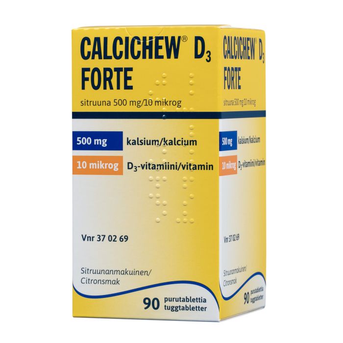 CALCICHEW D3 FORTE SITRUUNA purutabletti 500 mg/10 mikrog 90 kpl