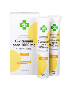 APTEEKKI C-vitamiini Pore 1000 mg tuplapakkaus appelsiininmakuinen 40 tabl
