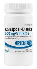 KALCIPOS-D MITE tabletti, kalvopäällysteinen 500 mg/5 mikrog 120 kpl