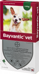 BAYVANTIC VET ENINTÄÄN 4 KG PAINAVILLE KOIRILLE 40/200 mg paikallisvaleluliuos 4x0,4 ml